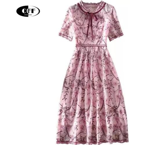 Designer Runway Summer Elegant Midi Dresses For Women Vintage Embroidery Lace Up Bow Party Traf Basic Fashion Japanese Dress ZA