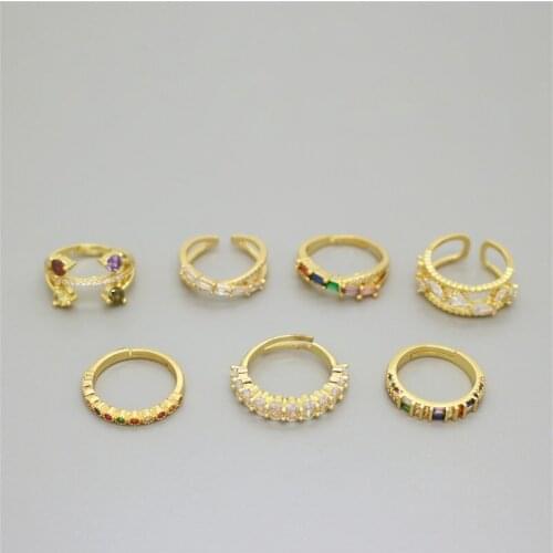 1PC Minimalist Colorful Zircon Round Irregular Open Ring For Women New Fashion Shiny Crystal Adjustable Wedding Ring Jewelry