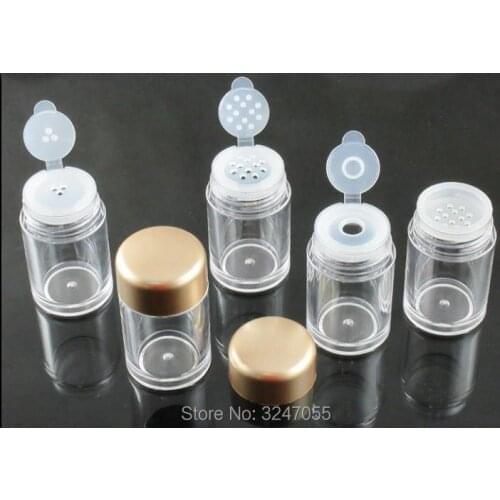 10ML 60pcs/lot Round Clear Loose Powder Bottle with Gold Cap, DIY Plastic Eyeshadow Powder Container, Nail Art Refillable Tools