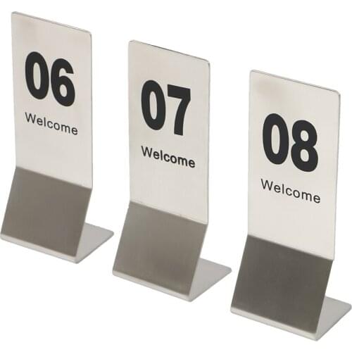 10pcs High Quality Double-sides Stainless Steel Restaurant Table Number Cards Digital Sign Seat Card Desk Sign Display Stand