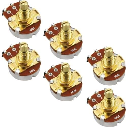 6pcs Full Size Electric Guitar Potentiometers B500K Linear Taper Tone Volume Control Pots Long Split Shaft 18mm Gold
