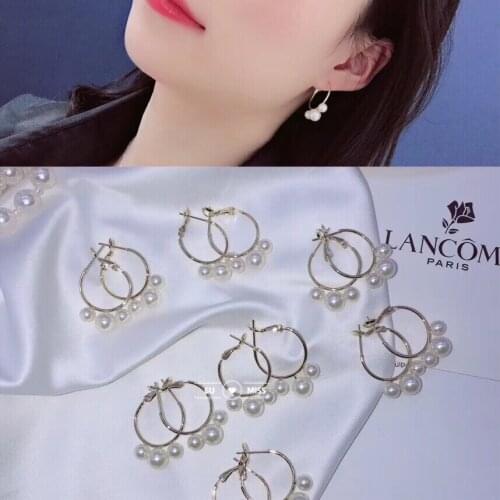 Free Shipping Punk Women Girls Big Circle Round Simulated Pearl Drop Hoop Earring Geometric Statement Jewelry Gifts Lady Girl