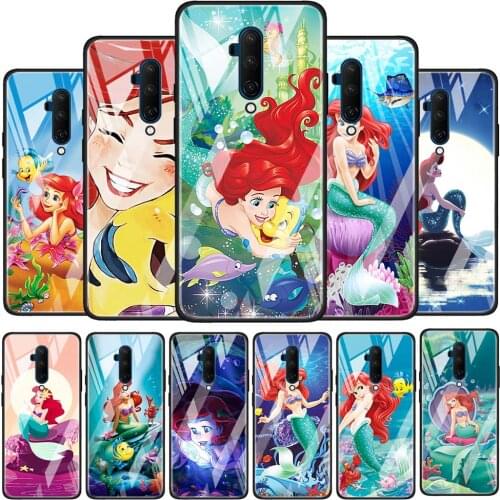 Mermaid Disney Princess Cute Glossy Protection Cover for OnePlus 9R 9 8T 8 7T 7 Pro Nord Z 5G Luxury Tempered Glass Phone Case