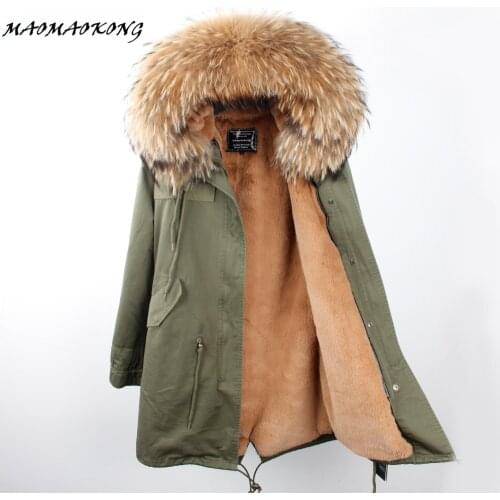 Brand 2017 Women Winter Jacket Long Detachable Lining Army Green Parkas Large Real Raccoon Fur Hooded Coat Outwear