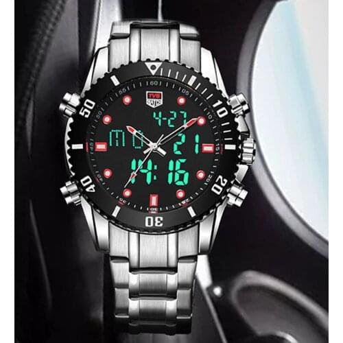 Fashion Luminous Watches TVG Top Brand Luxury Mens Watches Dual Display Stainless Steel Mens Watches Clock relogio masculino