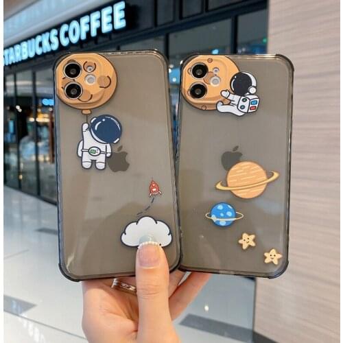 Cartoon Astronaut Phone Case for iPhone 12 11 Pro Max Mini 8 7 Plus iPhoneX Xr Xs SE 2020 Transparent Silicone Shockproof Cover