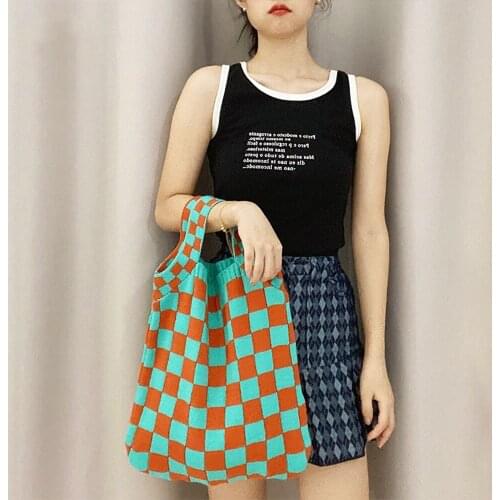 Color Plaid Knitting Women Handbag Fashion Woven Tote Shoulder Bags for Women 2021 Designer Big Tote Female Shopper Purse Lady
