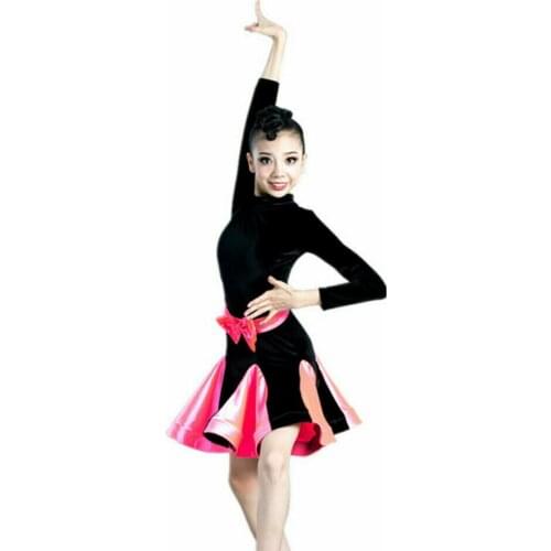 Children Girl Latin Dress Ballroom Competition Dancewear Dance Costum Salsa Black Red Latin Dancewear 934-162