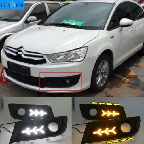 For Citroen C-Quatre 2012-2018 with Dynamic moving yellow turn signal LED DRL daytime running light+Front fog light