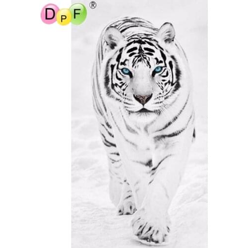 DPF 5D DIY Diamond Painting White Tiger Animal Embroidery Full Square Diamond Cross Stitch Rhinestone Mosaic Painting Decor Gift