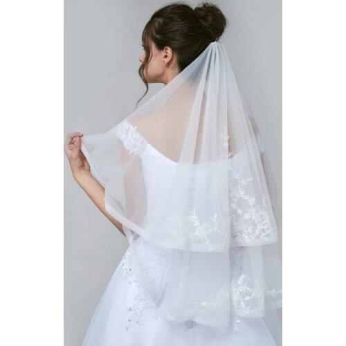 White Ivory 2019 Wedding Veil Lace Fingertip Long wedding accessories Voile Bridal Veils With Comb bridal accessories