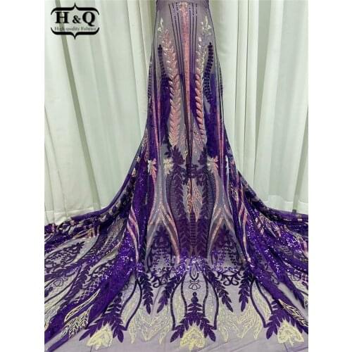 H&Q purple african sequins lace fabric 2021 high quality embroidery french net laces nigerian tulle fabrics 5 yards/piece