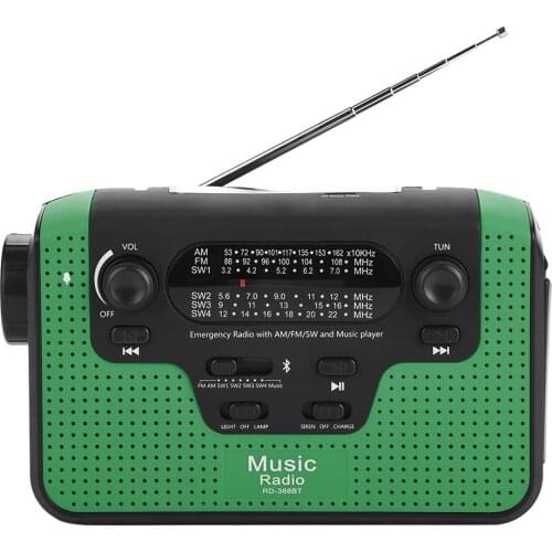 FM/AM/SW Solar Hand Crank Radio TF Music Bluetooth Hands-free Call Solar FM Radio - Green