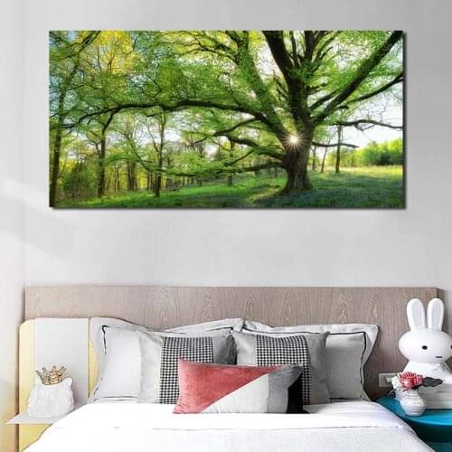 Giant Trees Green Forest Sunrise Nature Landscape Art Canvas Poster Painting Wall Picture Print Home Bedroom Decoration Artwork
