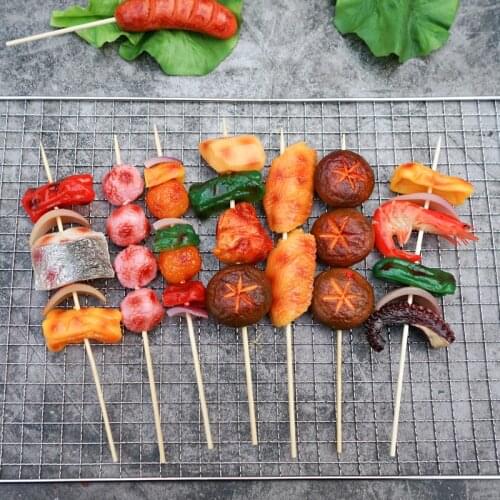 Simulation BBQ Skewer String Barbecue Vegetable Meat Food Model Fake Display Prop Toy Factory Plastic Crafts