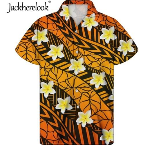 Jackherelook Summer Hawaii Shirts for Mens Polynesian Tribal Print Cuban Guayabera Tops Men Short Sleeved Clothing Camisa 2021