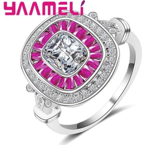 High Quality Elegant Women Female Wedding Party Jewelry 925 Sterling Silver Ring Purple Cubic Zirconia Crystal