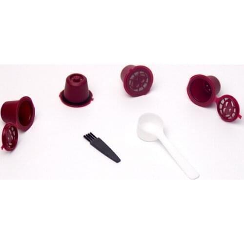 By dhl 200set high quality 4pcs/set Plsatic Refillable Coffee Capsule with Spoon Brush 200 Times Reusable Compatible