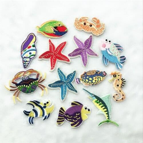 10PCS Fashion Fish Star Crab Seahorse Patches Embroidery Iron On Patches For Kids Bags Dress Clothes DIY Applique