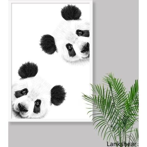 Cute Curious Panda Drawing Canvas Poster Nursery Wall Art Print Painting Lovely Animal Pandas Picture Home Room Decoration