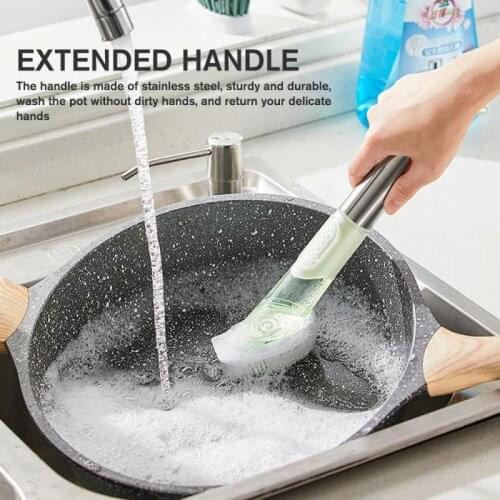 Multipurpose Kitchen Cleaning Pan Brush Long Handle Pot Utensils With Removal Cleaning Brush Dispenser Pot Cleaner Kitchen Tool