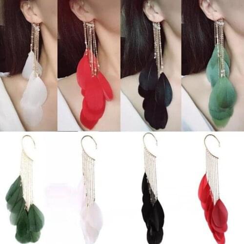 Fashion Feather Tassel Cuff Clip Earrings Ear Without Piercing Crawlers For Woman Wedding Engagement Jewelry Gifts Accessories