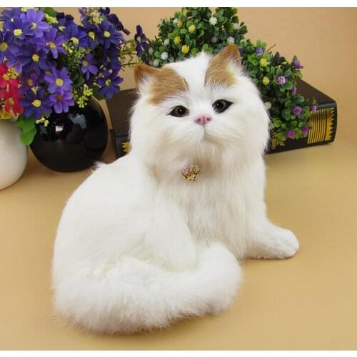 Simulation white cat model,plastic&fur handicraft,17x14x16cm sounding miaow cat , home decoration toy Xmas gift w5861