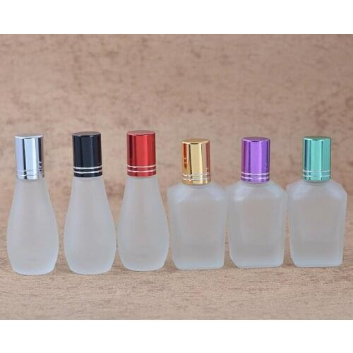 MUB 3pcs 12/15ml Essential Oil Metal Roller Ball Frosted Glass Perfume Bottle Travel Empty Roll-On Refillable Cosmetic Container