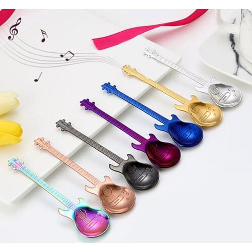 Stainless Steel Guitar Coffee Spoon Unique Coffee Scoop Rose Gold Black Cutlery Tea Spoon Coffee Accessories Teaspoon Supplies