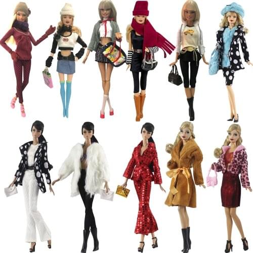 NK One Set Doll Dress Fashion Super Model Coat Modern Outfit Daily Wear For Barbie Doll Accessories Gift Baby Toys Mix Style JJ