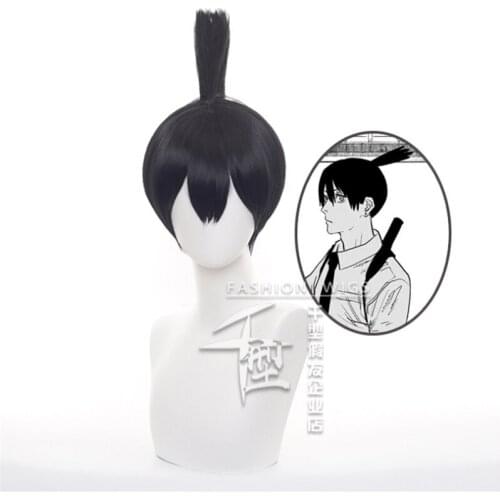 30cm Anime Chainsaw Man Hayakawa Aki Wig Cosplay Wigs Playing Blue Black Hair Halloween 1:1 Wigs Cap