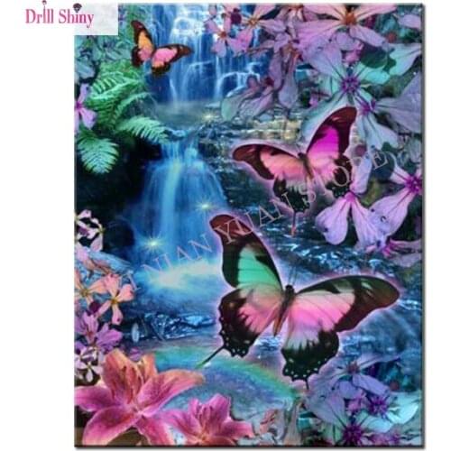 Full Square Diamond 5D DIY Diamond Painting Butterfly Stream Fall Embroidery Cross Stitch Rhinestone Mosaic decor Painting gift