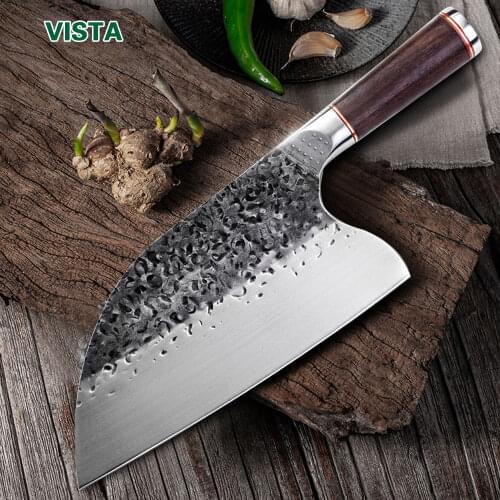 Chef Butcher Knife High Carbon Steel Handmade Forged Kitchen Knives Chinese Chop Cleaver Knife Cooking Tool With Wood Handle