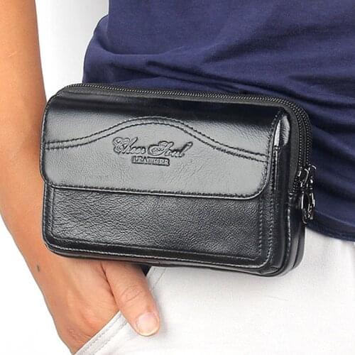 Men Waist Bag First Layer Cowhide Leather Fanny Pack Fashion Skin Belt Purse Brand Male Case Cell Mobile Phone Bags wallet