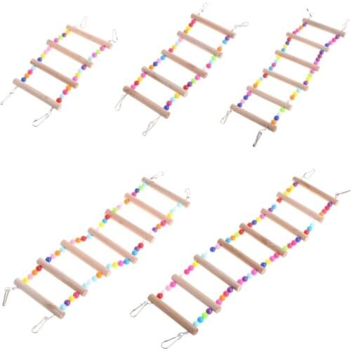Birds Pets Parrots Ladders Climbing Toy Hanging Colorful Balls With Natural Wood