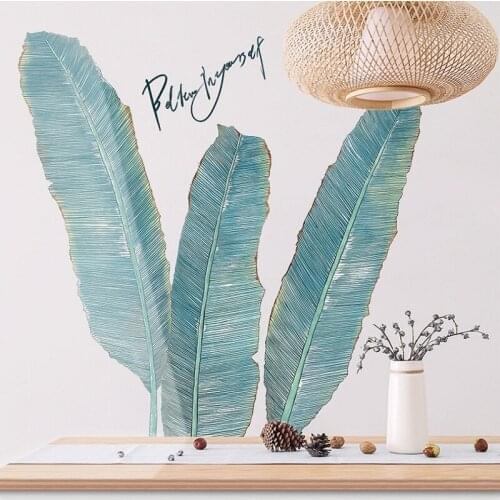 Hand painted green leaves Removable wall sticker Home Bar bedroom wallpaper sofa Background wall pvc material Wall Sticker