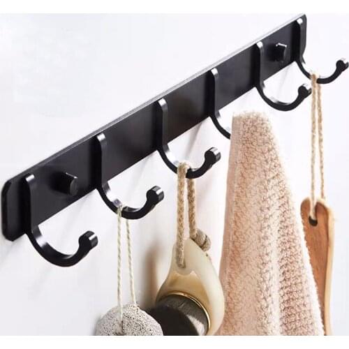 Nordic Black Punch-free Space Aluminium Hook Balcony Coat Hook Door Hook Bathroom Kitchen Coat Hanger Wall Kitchen Accessories