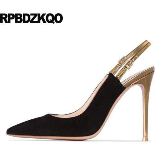 Slingback Ladies 13 45 Designer Big Size Pointed Toe Suede Pumps 12cm 5 Inch Scarpin Shoes Black Closed High Heels Fetish Ultra