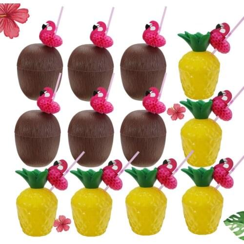 Hawaii Party Flamingo Straw Decoration Pineapple Coconut Drinking Cup Wedding Birthday Summer Hawaiian Tropical Party Decor