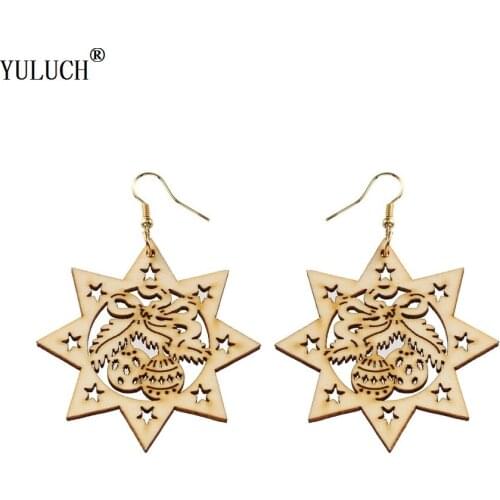 YULUCH New Design Wooden Earrings Hollow Geometric Plants Gold Hook Wooden Earrings Trendy Jewelry For Women Girls Party Gifts