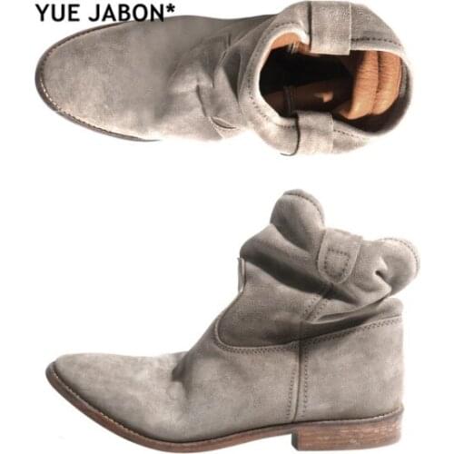 Women Autumn Winter Ankle Motorcycle Boots Suede Leather Shoes Flat Retro Distressed Biker Boots Cool Ladies Boots Shoes eur 42