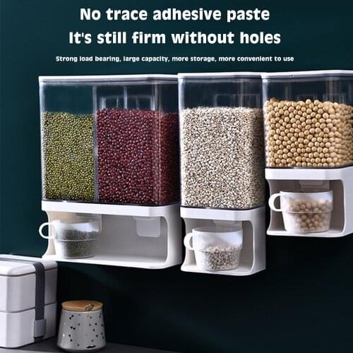 1/1.5/3L WallMounted Divided Rice Cereal Dispenser Kitchen Dry Food Rice Bean Container Transparent Sealed Storage Box Organizer