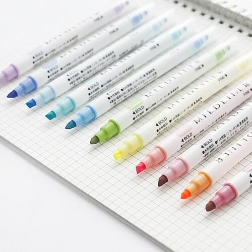 12pcs/set 0.5/3mm Cute Candy Color Highlighter Double Headed Fluorescent Marker Pen Stationery Mark Pen Office School Supplies