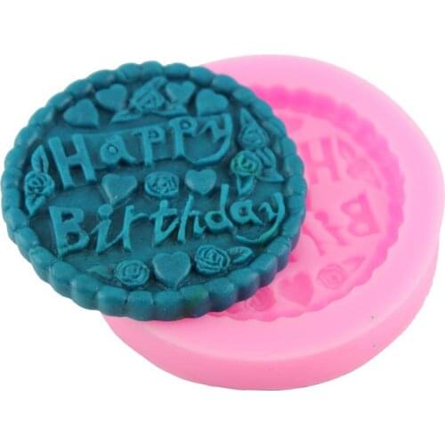 3 pieces/lot) New arrivals 7*7*1.2cm art happy birthday letters shape stamp sugarcraft fondant cake mold silicone candy pastry