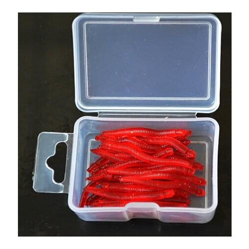 30Pcs/Box Earthworm Soft Fishing Lure Red Worm Soft Bait Fishing Tackle Box