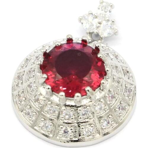 35x26mm Delicate Fine Cut 11g Round Created 3D Pink Tourmaline Pink Kunzite CZ For Womans Dating Silver Pendant Drop Shipping