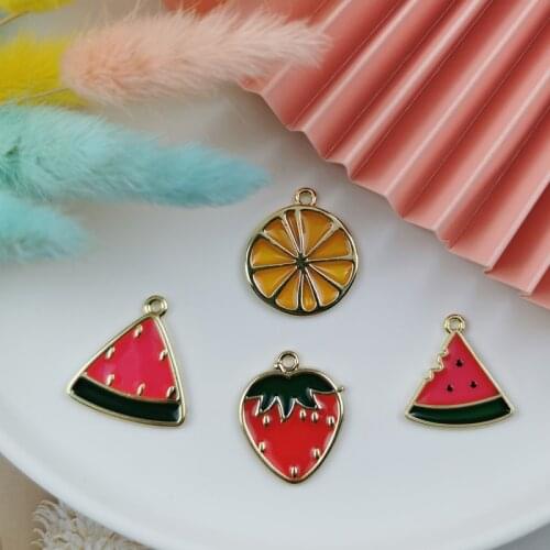 ApeUr 10pcs/lot Jewelry Making Fruits Alloy Enamel Charms Pendant Accessories Red Strawberry Lemon Watermelon Earrings Charm