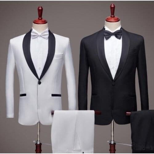 White costume homme Blazer men groom suit set with pants mens wedding suits singer star style dance stage clothing formal dress
