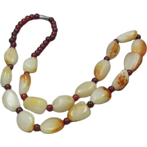 Natural Hetian Jade Raw Stone Seed Material Red Skin Bracelet Seed Necklace Chain