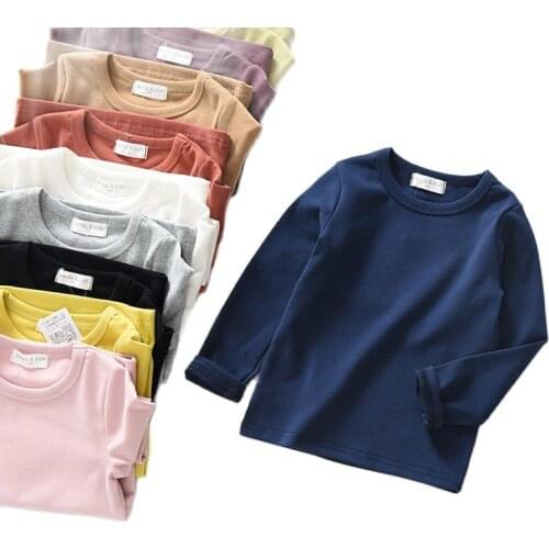 Childrens stretch cotton bottoming shirt long-sleeved T-shirt boys and girls candy color childrens clothing new autumn P4651